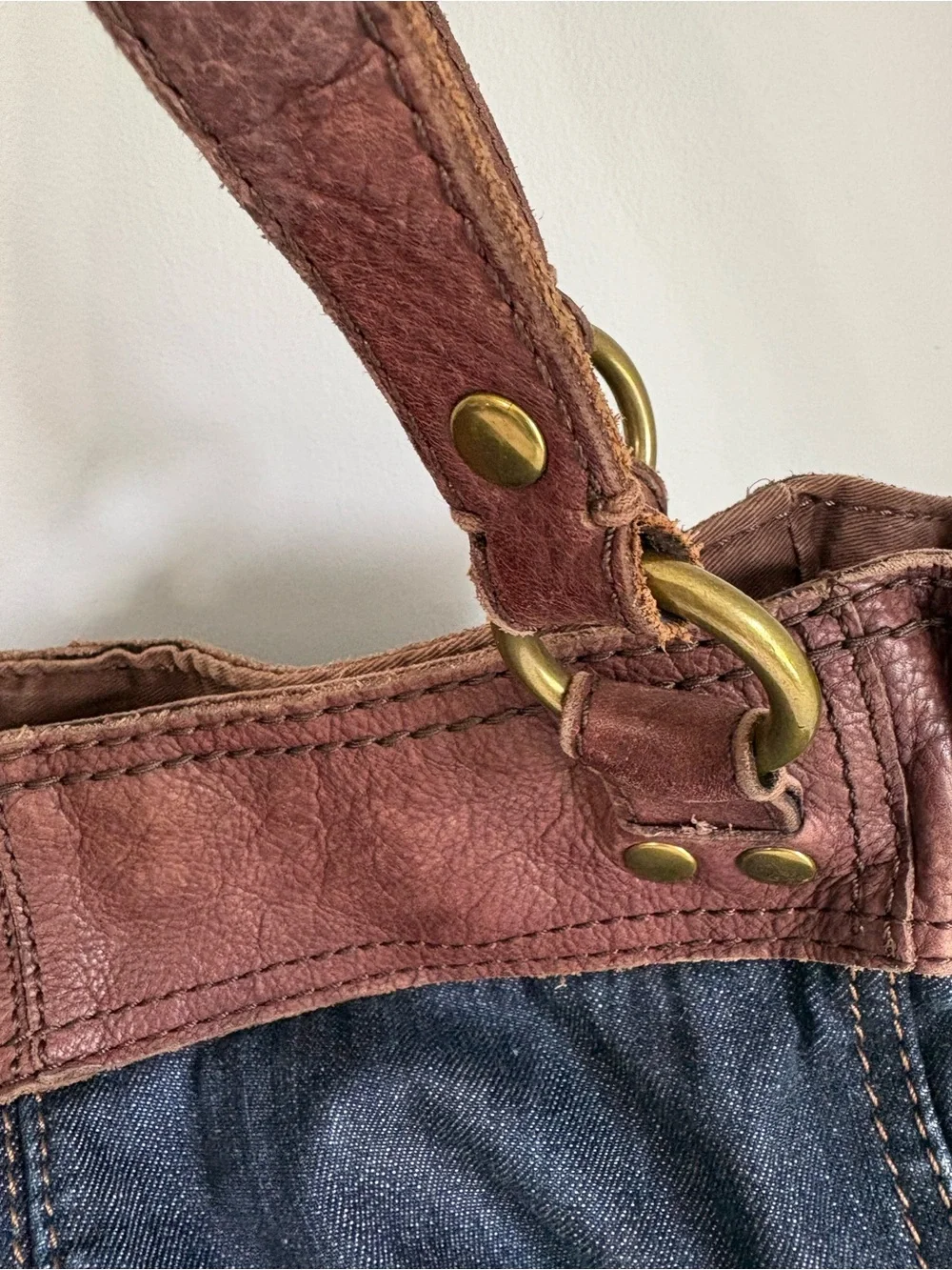 Lucky Brand Vintage Y2K Denim Leather Slouchy Hobo Shoulder Bag Tote Carnaby St